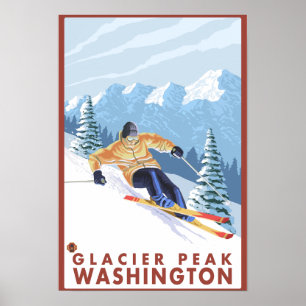 Downhhill Snö Skier - Glacier Peak, Poster