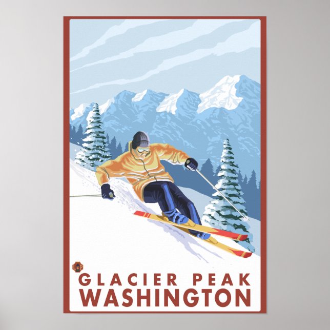 Downhhill Snö Skier - Glacier Peak, Poster (Framsidan)