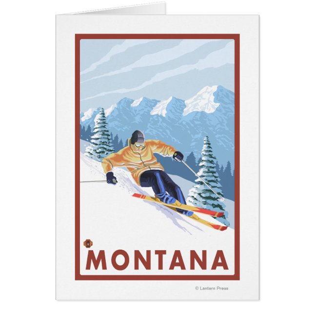 Downhhill Snö Skier - Montana Hälsningskort (Framsidan)
