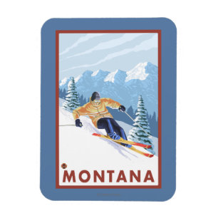 Downhhill Snö Skier - Montana Magnet