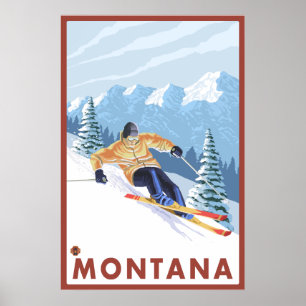 Downhhill Snö Skier - Montana Poster