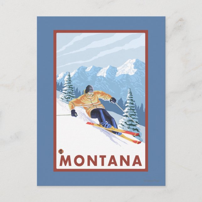 Downhhill Snö Skier - Montana Vykort (Framsida)
