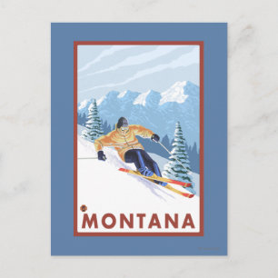 Downhhill Snö Skier - Montana Vykort