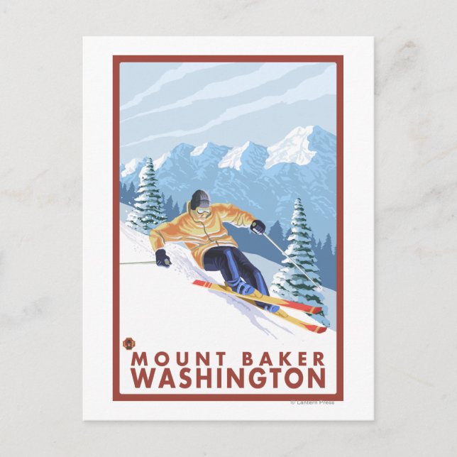 Downhhill Snö Skier - Mount Baker, Washington Vykort (Framsida)
