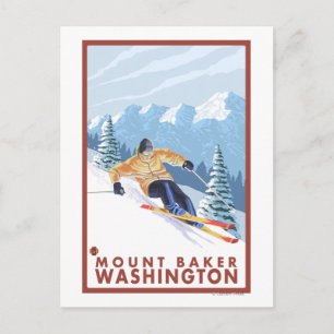 Downhhill Snö Skier - Mount Baker, Washington Vykort