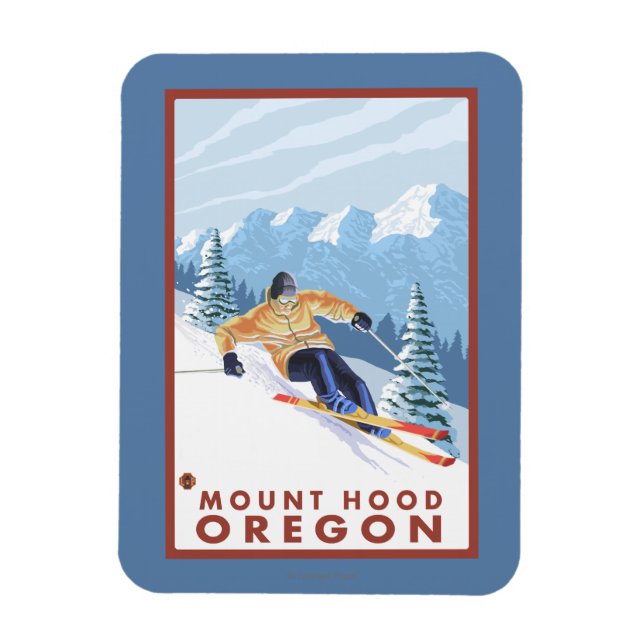 Downhhill Snö Skier - Mount Huva, Oregon Magnet (Vertikal)