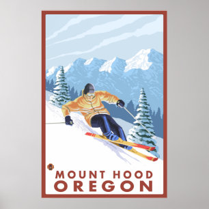 Downhhill Snö Skier - Mount Huva, Oregon Poster
