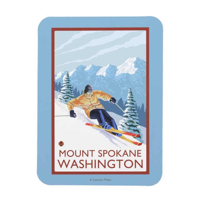 Downhhill Snö Skier - Mount Spokane Magnet (Vertikal)