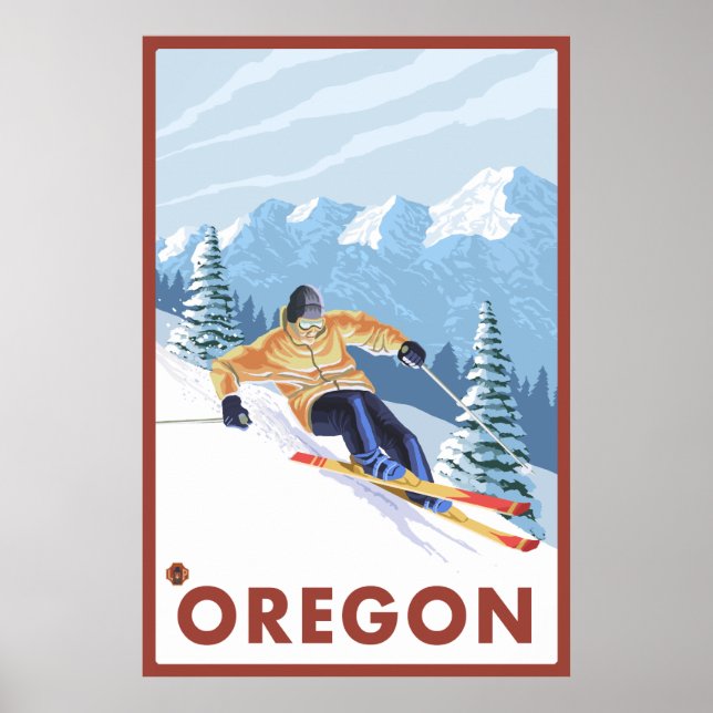 Downhhill Snö Skier - Oregon Poster (Framsidan)