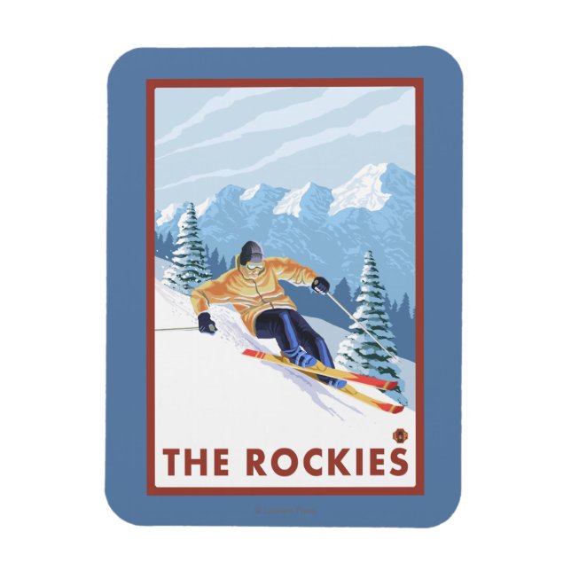 Downhhill Snö Skier - Rockies Magnet (Vertikal)