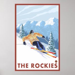 Downhhill Snö Skier - Rockies Poster
