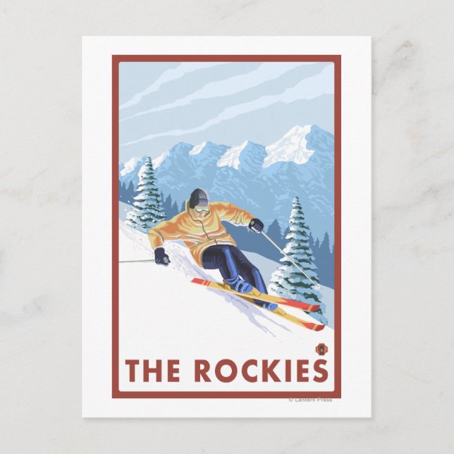 Downhhill Snö Skier - Rockies Vykort (Framsida)