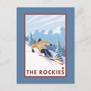 Downhhill Snö Skier - Rockies Vykort
