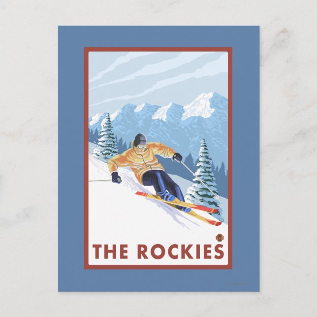 Downhhill Snö Skier - Rockies Vykort (Framsida)
