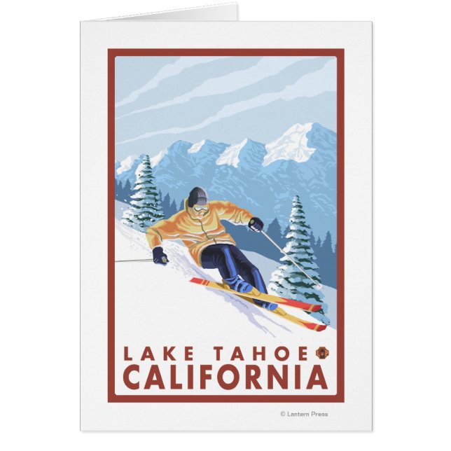 Downhhill Snö Skier - Sjö Tahoe, Kalifornien Hälsningskort (Framsidan)
