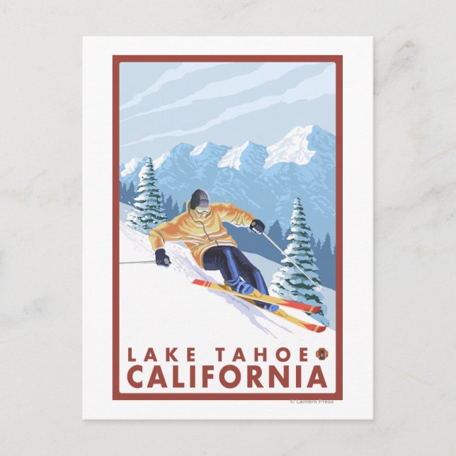 Downhhill Snö Skier - Sjö Tahoe, Kalifornien Vykort (Framsida)