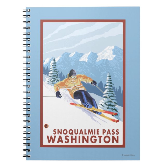 Downhhill Snö Skier - Snoqualmie Pass, WA Anteckningsbok Med Spiral (Framsidan)
