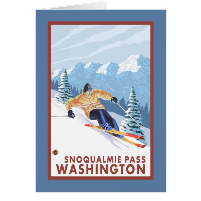 Downhhill Snö Skier - Snoqualmie Pass, WA Hälsningskort (Framsidan)