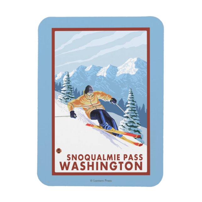 Downhhill Snö Skier - Snoqualmie Pass, WA Magnet (Vertikal)