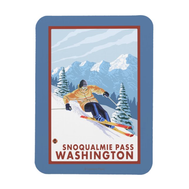 Downhhill Snö Skier - Snoqualmie Pass, WA Magnet (Vertikal)