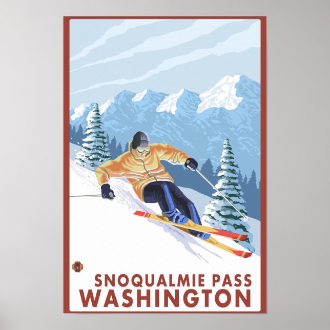 Downhhill Snö Skier - Snoqualmie Pass, WA Poster (Framsidan)