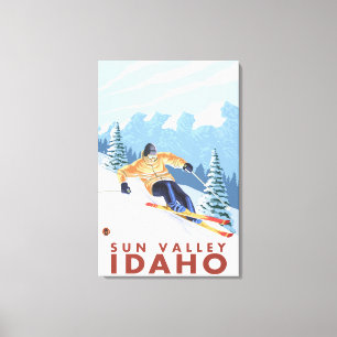 Downhhill Snö Skier - Sol Valley, Idaho Canvastryck