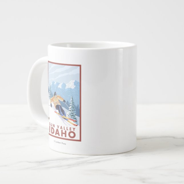 Downhhill Snö Skier - Sol Valley, Idaho Jumbo Mugg (Framsida vänster)