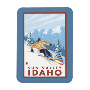 Downhhill Snö Skier - Sol Valley, Idaho Magnet