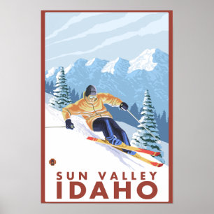 Downhhill Snö Skier - Sol Valley, Idaho Poster