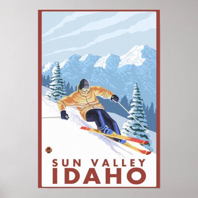 Downhhill Snö Skier - Sol Valley, Idaho Poster (Framsidan)