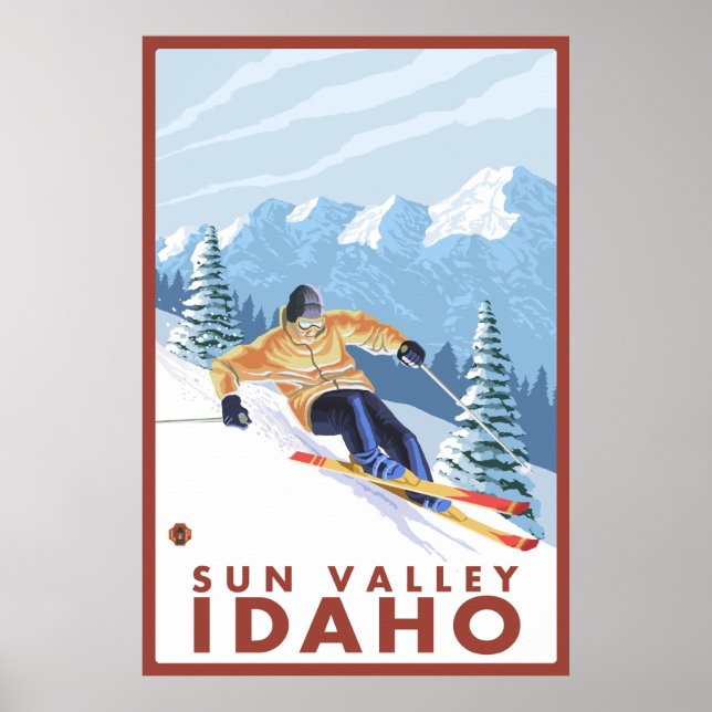 Downhhill Snö Skier - Sol Valley, Idaho Poster (Framsidan)