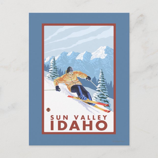 Downhhill Snö Skier - Sol Valley, Idaho Vykort (Framsida)