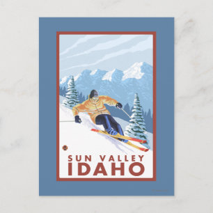 Downhhill Snö Skier - Sol Valley, Idaho Vykort