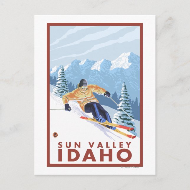 Downhhill Snö Skier - Sol Valley, Idaho Vykort (Framsida)