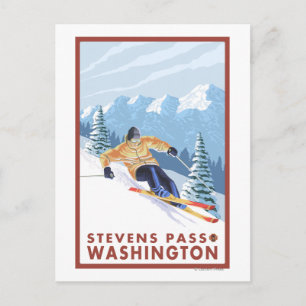 Downhhill Snö Skier - Stevens Pass Vykort
