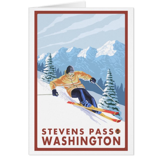 Downhhill Snö Skier - Stevens Pass, Washington OBS Kort (Framsidan)