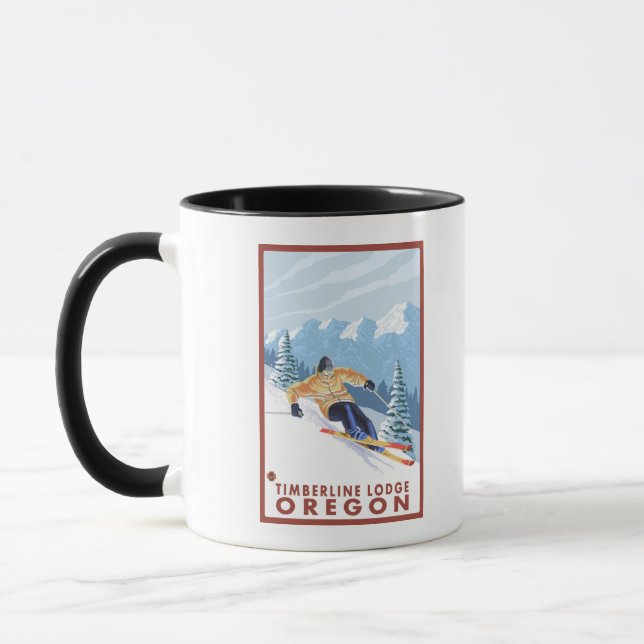 Downhhill Snö Skier - Timberline Lodge, Oregon Mugg (Vänster)