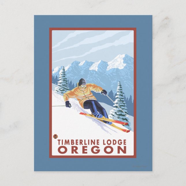 Downhhill Snö Skier - Timberline Lodge, Oregon Vykort (Framsida)