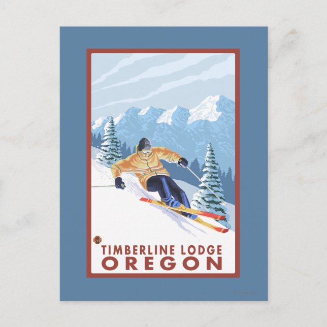 Downhhill Snö Skier - Timberline Lodge, Oregon Vykort (Framsida)