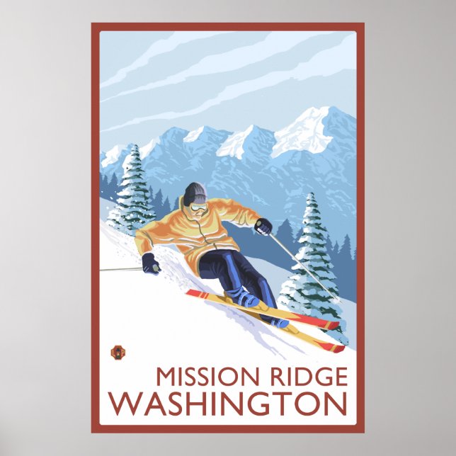 Downhhill Snö Skier - Uppdrag Ridge, Washington Poster (Framsidan)