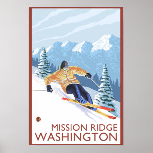 Downhhill Snö Skier - Uppdrag Ridge, Washington Poster