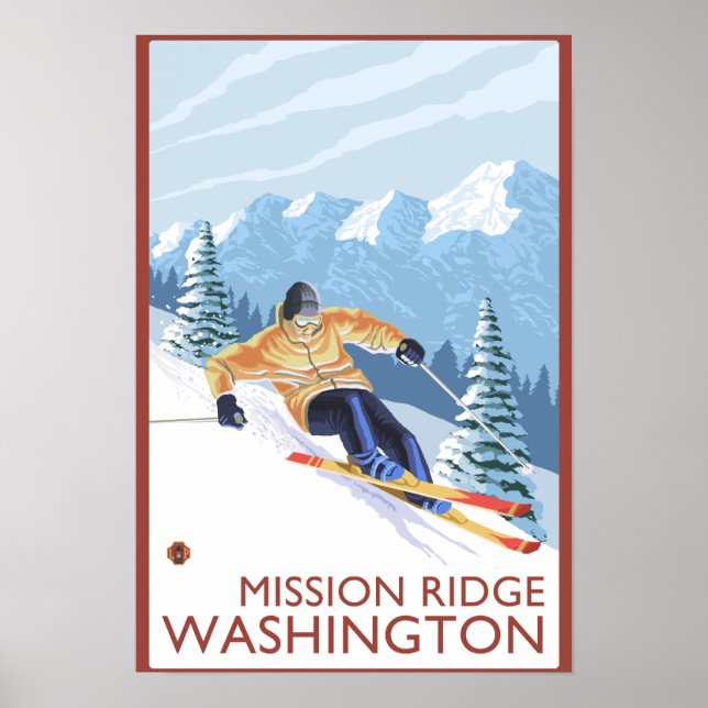 Downhhill Snö Skier - Uppdrag Ridge, Washington Poster (Framsidan)