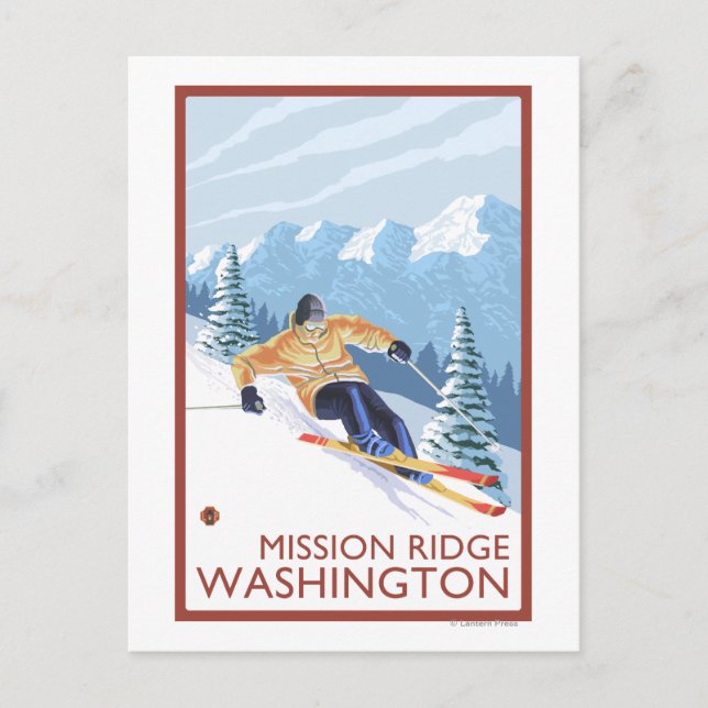 Downhhill Snö Skier - Uppdrag Ridge, Washington Vykort (Framsida)