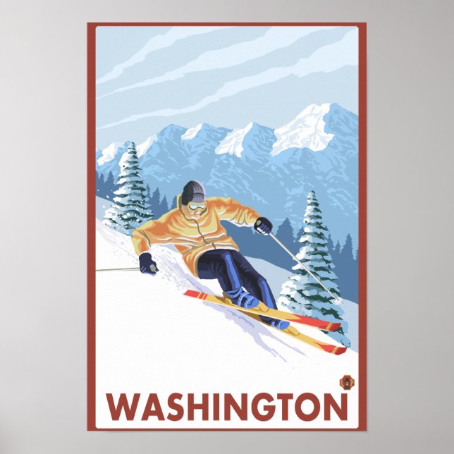 Downhhill Snö Skier - Washington Poster (Framsidan)