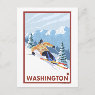 Downhhill Snö Skier - Washington Vykort