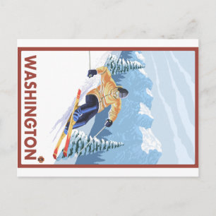 Downhhill Snö Skier - Washington Vykort