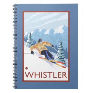 Downhhill Snö Skier - Whistler, BC Kanada Anteckningsbok Med Spiral