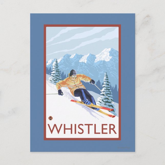 Downhhill Snö Skier - Whistler, BC Kanada Vykort (Framsida)