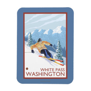 Downhhill Snö Skier - White Pass, Washington Magnet