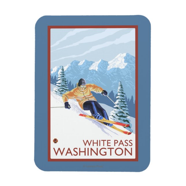 Downhhill Snö Skier - White Pass, Washington Magnet (Vertikal)